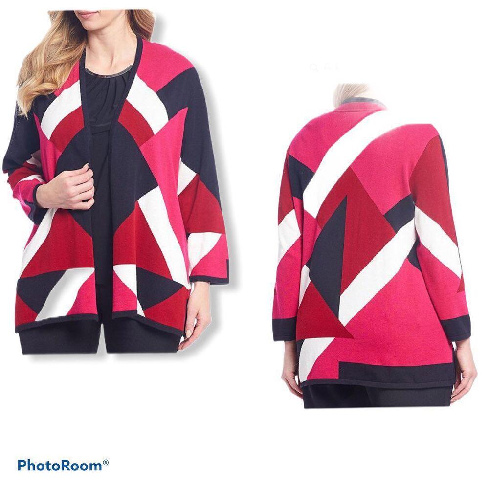NWT KASPER Colorblock Cardigan Sweater L - Picture 1 of 7